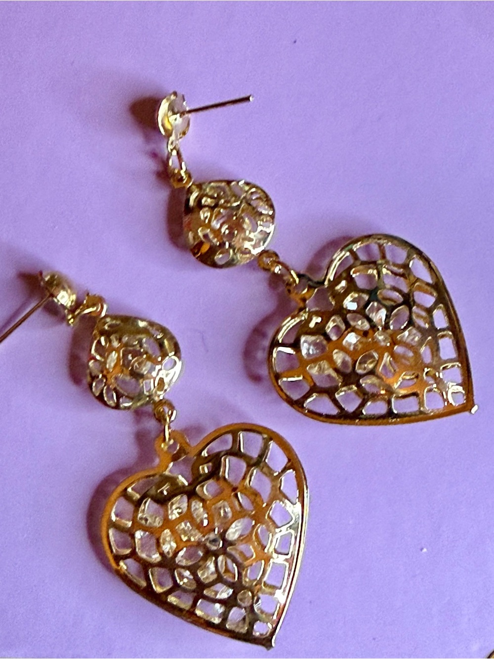 Gold Heart Filigree Drop Earrings - Women Jewelry